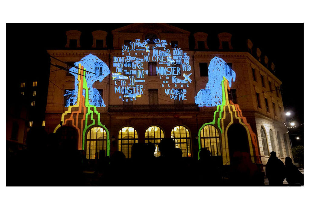 Fêtes des Lumières, A train of thoughts, Gare Saint Paul, Lyon, France, décembre 2023
